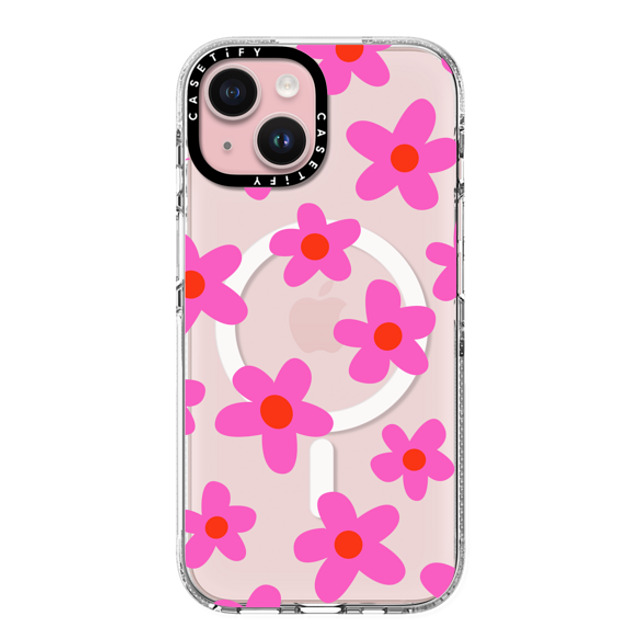 Marta Olga Klara x CASETiFY iPhone 15 ケース クリア クリア ケース MagSafe対応 bold retro seventies flowers in pink