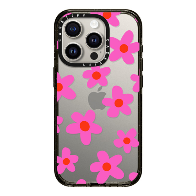 Marta Olga Klara x CASETiFY iPhone 15 Pro ケース ブラック インパクトケース bold retro seventies flowers in pink