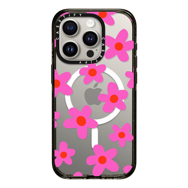 Marta Olga Klara x CASETiFY iPhone 15 Pro ケース ブラック インパクトケース MagSafe対応 bold retro seventies flowers in pink