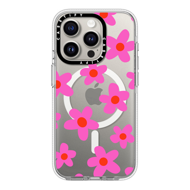 Marta Olga Klara x CASETiFY iPhone 15 Pro ケース クリア クリア ケース MagSafe対応 bold retro seventies flowers in pink