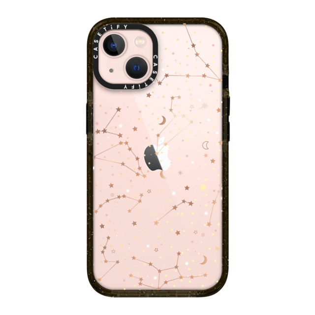 Marta Olga Klara x CASETiFY iPhone 13 ケース ブラック インパクトケース Space pattern on clear background/ gold stars and moon universe