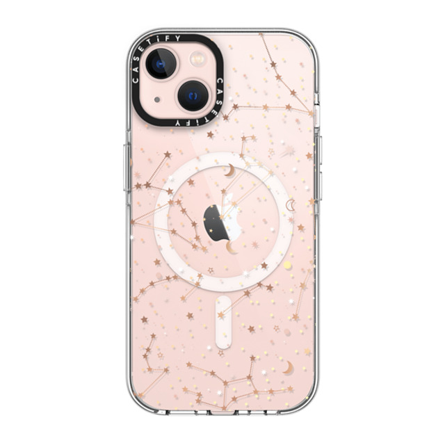 Marta Olga Klara x CASETiFY iPhone 13 ケース クリア クリア ケース MagSafe対応 Space pattern on clear background/ gold stars and moon universe