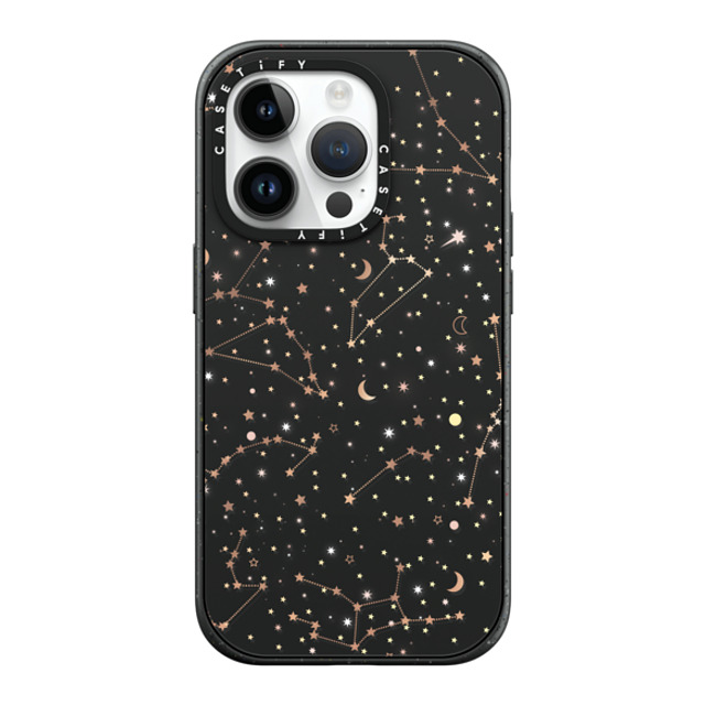 Marta Olga Klara x CASETiFY iPhone 14 Pro ケース マットブラック インパクトケース MagSafe対応 Space pattern on clear background/ gold stars and moon universe