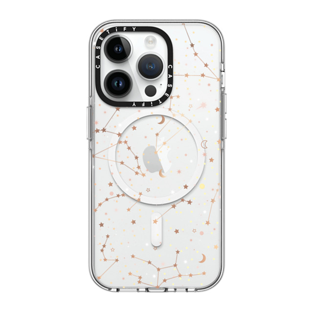 Marta Olga Klara x CASETiFY iPhone 14 Pro ケース クリア クリア ケース MagSafe対応 Space pattern on clear background/ gold stars and moon universe