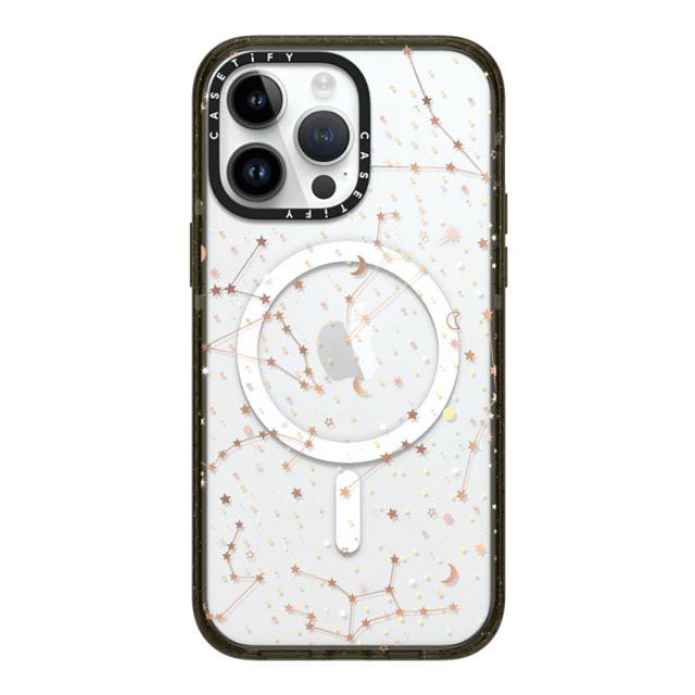 Marta Olga Klara x CASETiFY iPhone 14 Pro Max ケース ブラック インパクトケース MagSafe対応 Space pattern on clear background/ gold stars and moon universe