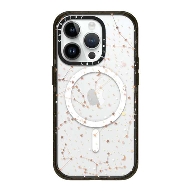 Marta Olga Klara x CASETiFY iPhone 14 Pro ケース ブラック インパクトケース MagSafe対応 Space pattern on clear background/ gold stars and moon universe