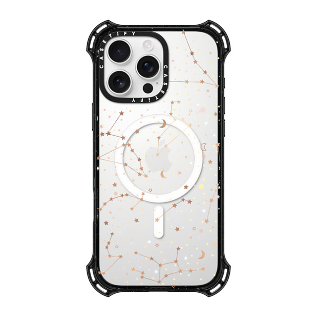 Marta Olga Klara x CASETiFY iPhone 16 Pro Max ケース ブラック バウンスケース Space pattern on clear background/ gold stars and moon universe