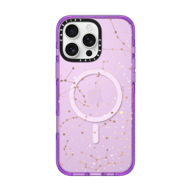 Marta Olga Klara x CASETiFY iPhone 16 Pro Max Case パープル Impact Case MagSafe Compatible Space pattern on clear background/ gold stars and moon universe Marta Olga Klara x CASETiFY iPhone 16 Pro Max Case パープル Impact Case MagSafe Compatible Space pattern on clear background/ gold stars and moon universe