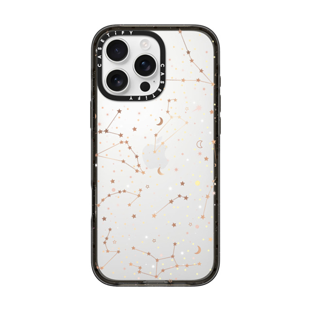 Marta Olga Klara x CASETiFY iPhone 16 Pro Max ケース ブラック インパクトケース Space pattern on clear background/ gold stars and moon universe