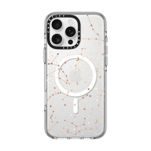 Marta Olga Klara x CASETiFY iPhone 16 Pro Max ケース クリア クリア ケース MagSafe対応 Space pattern on clear background/ gold stars and moon universe