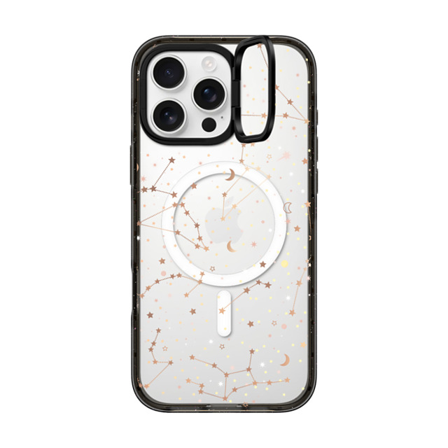 Marta Olga Klara x CASETiFY iPhone 16 Pro Max ケース ブラック インパクトリングスタンドケース MagSafe対応 Space pattern on clear background/ gold stars and moon universe