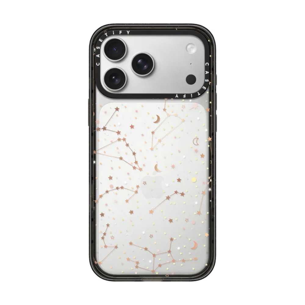 Impact iPhone 17 Pro Max Case - Space pattern on clear background/ gold stars and moon universe