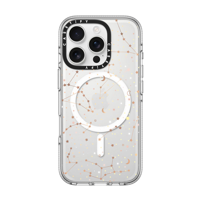 Marta Olga Klara x CASETiFY iPhone 16 Pro ケース クリア クリア ケース MagSafe対応 Space pattern on clear background/ gold stars and moon universe