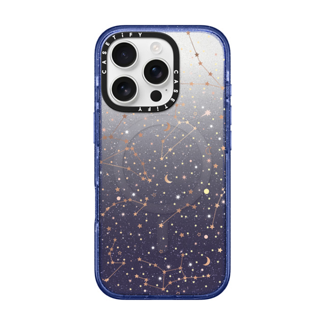 Marta Olga Klara x CASETiFY iPhone 16 Pro Case Glitter Indigo Impact Case MagSafe Compatible Space pattern on clear background/ gold stars and moon universe Marta Olga Klara x CASETiFY iPhone 16 Pro Case Glitter Indigo Impact Case MagSafe Compatible Space pattern on clear background/ gold stars and moon universe