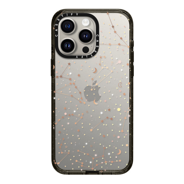 Marta Olga Klara x CASETiFY iPhone 15 Pro Max ケース ブラック インパクトケース Space pattern on clear background/ gold stars and moon universe