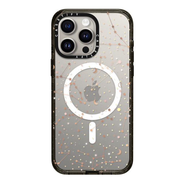 Marta Olga Klara x CASETiFY iPhone 15 Pro Max ケース ブラック インパクトケース MagSafe対応 Space pattern on clear background/ gold stars and moon universe