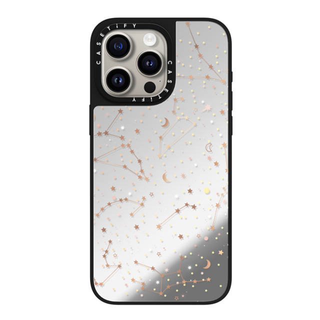 Marta Olga Klara x CASETiFY iPhone 15 Pro Max ケース Silver on Black ミラーケース MagSafe対応 Space pattern on clear background/ gold stars and moon universe