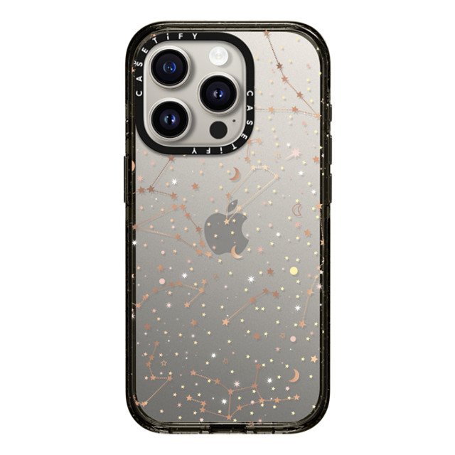 Marta Olga Klara x CASETiFY iPhone 15 Pro ケース ブラック インパクトケース Space pattern on clear background/ gold stars and moon universe