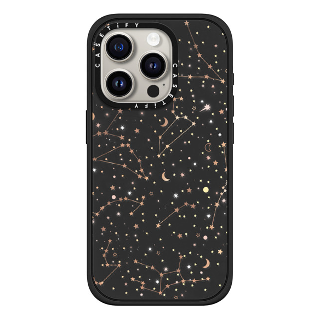 Marta Olga Klara x CASETiFY iPhone 15 Pro ケース マットブラック インパクトケース MagSafe対応 Space pattern on clear background/ gold stars and moon universe