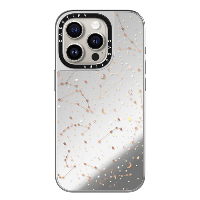 Marta Olga Klara x CASETiFY iPhone 15 Pro Case Star シルバー (シルバーバンパー) ミラーケース MagSafe対応 Space pattern on clear background/ gold stars and moon universe Back to School Marta Olga Klara x CASETiFY iPhone 15 Pro Case Star シルバー (シルバーバンパー) ミラーケース MagSafe対応 Space pattern on clear background/ gold stars and moon universe Back to School