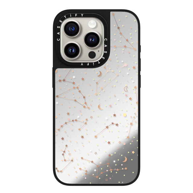 Marta Olga Klara x CASETiFY iPhone 15 Pro Case Silver on Black ミラーケース MagSafe対応 Space pattern on clear background/ gold stars and moon universe Marta Olga Klara x CASETiFY iPhone 15 Pro Case Silver on Black ミラーケース MagSafe対応 Space pattern on clear background/ gold stars and moon universe