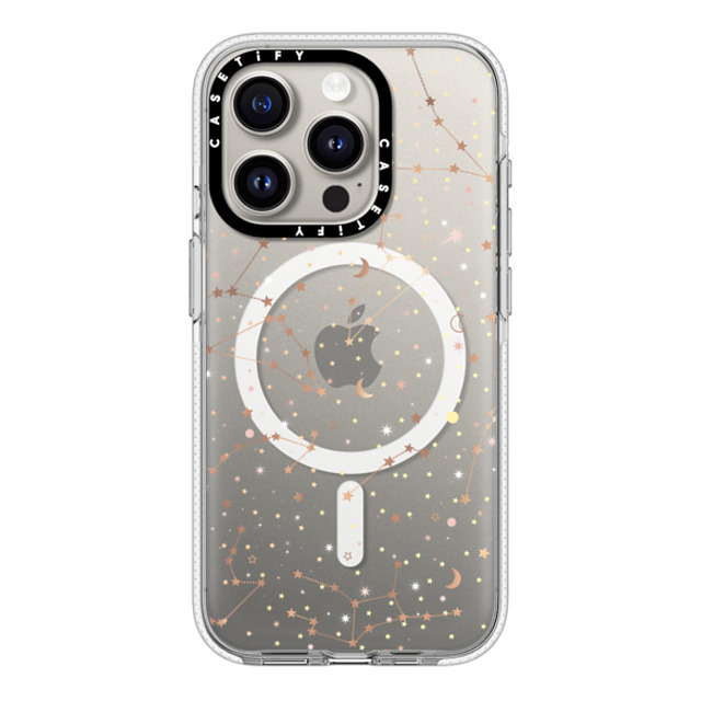 Marta Olga Klara x CASETiFY iPhone 15 Pro ケース クリア クリア ケース MagSafe対応 Space pattern on clear background/ gold stars and moon universe