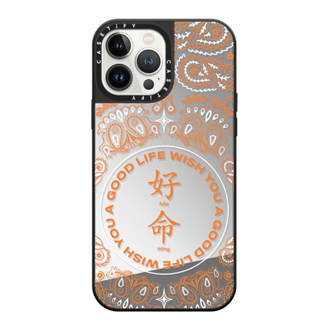 WishYouAGoodLife x CASETiFY iPhone 13 Pro Max Case Silver on Black ~[P[X MagSafeΉ WYAGL Paisley Case - Orange