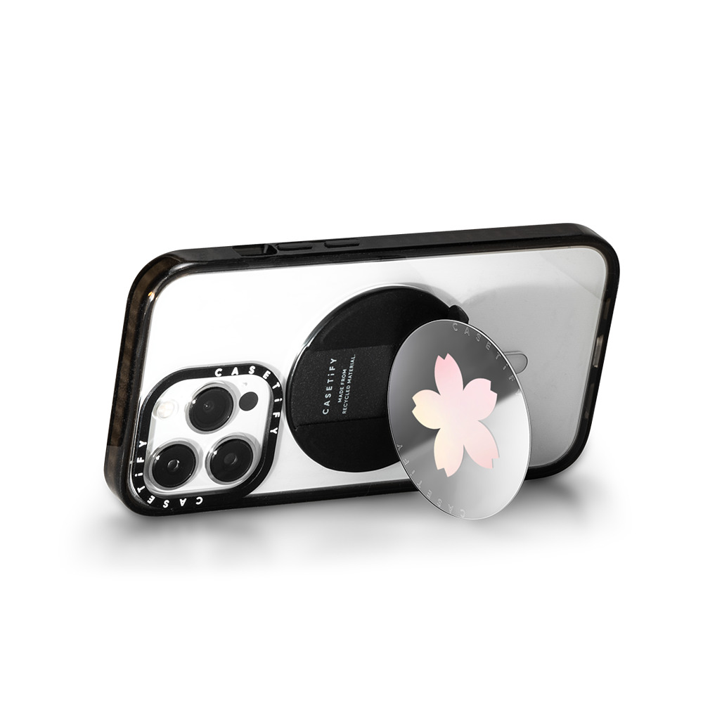 CASETiFY Snappy グリップスタンド シルバー Snappy ミラー グリップスタンド MagSafe対応 Gradient Sakura Pink mika shimizu CASETiFY Snappy グリップスタンド シルバー Snappy ミラー グリップスタンド MagSafe対応 Gradient Sakura Pink mika shimizu