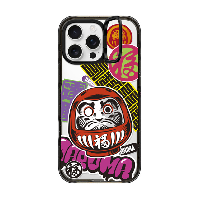 CASETiFY iPhone 16 Pro Max ケース ブラック インパクトリングスタンドケース MagSafe対応 Daruma Stickers mika shimizu