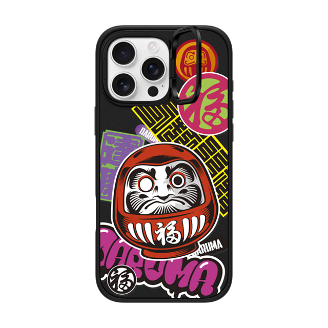 CASETiFY iPhone 16 Pro Max ケース マットブラック インパクトリングスタンドケース MagSafe対応 Daruma Stickers mika shimizu