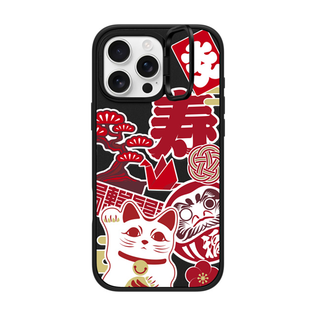 CASETiFY iPhone 16 Pro Max ケース マットブラック インパクトリングスタンドケース MagSafe対応 Japan icon stickers mika shimizu