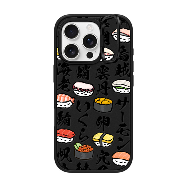 CASETiFY iPhone 16 Pro ケース マットブラック インパクトリングスタンドケース MagSafe対応 Sushi Party mika shimizu