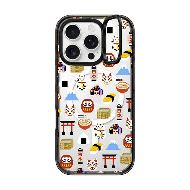 CASETiFY iPhone 16 Pro ケース ブラック インパクトリングスタンドケース MagSafe対応 Japan Anime Pixel mika shimizu