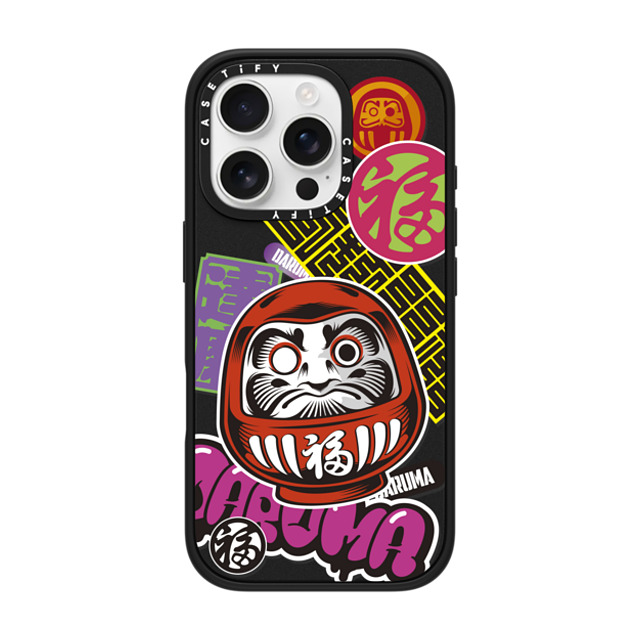 CASETiFY iPhone 16 Pro ケース マットブラック インパクトケース MagSafe対応 Daruma Stickers mika shimizu