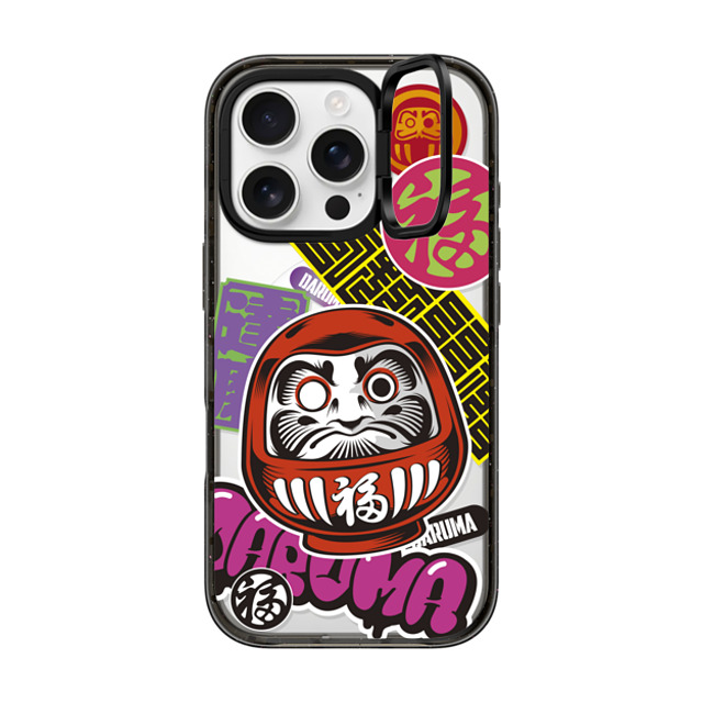 CASETiFY iPhone 16 Pro ケース ブラック インパクトリングスタンドケース MagSafe対応 Daruma Stickers mika shimizu