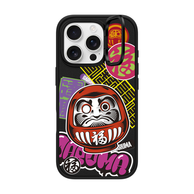 CASETiFY iPhone 16 Pro ケース マットブラック インパクトリングスタンドケース MagSafe対応 Daruma Stickers mika shimizu