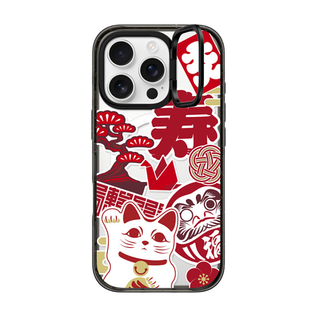 CASETiFY iPhone 16 Pro ケース ブラック インパクトリングスタンドケース MagSafe対応 Japan icon stickers mika shimizu