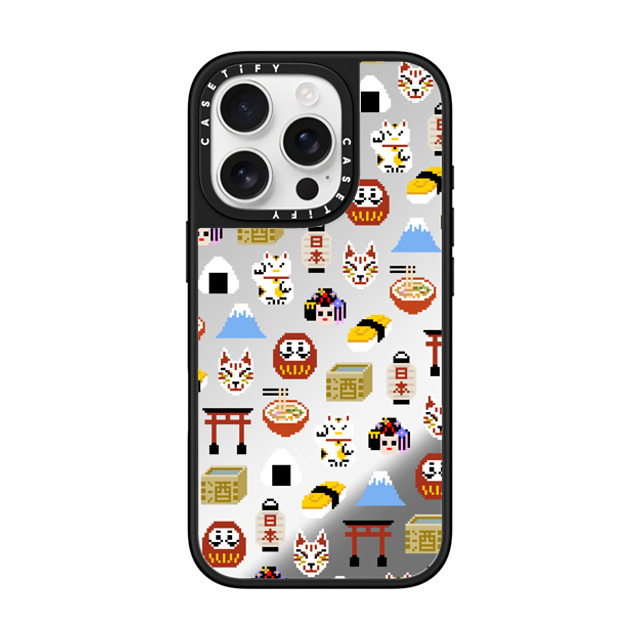 CASETiFY iPhone 16 Pro ケース Silver on Black ミラーケース MagSafe対応 Japan Anime Pixel mika shimizu