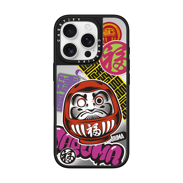 CASETiFY iPhone 16 Pro ケース Silver on Black ミラーケース MagSafe対応 Daruma Stickers mika shimizu