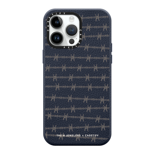 The M Jewelers x CASETiFY iPhone 14 Pro Max ケース ネイビーブルー ペブルケース MagSafe対応 Barbed Wire