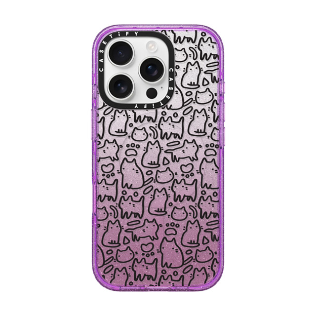 CASETiFY iPhone 16 Pro ケース Glitter Purple インパクトケース MagSafe対応 Funny doodle kitty cats pattern anna alekseeva kostolom3000