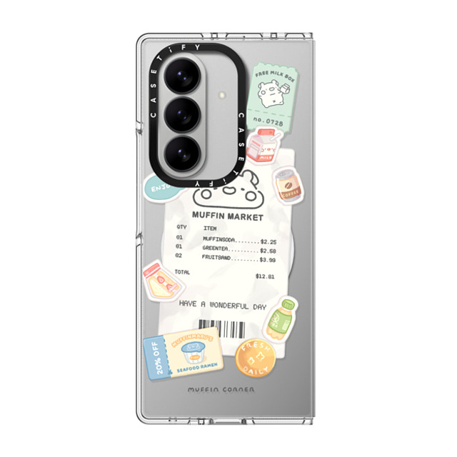 Muffin Corner x CASETiFY Galaxy Z Fold7 Case Sticker,Animal Clear Impact Clear Magnetic Case Muffinmaru's Konbini by Muffin Corner