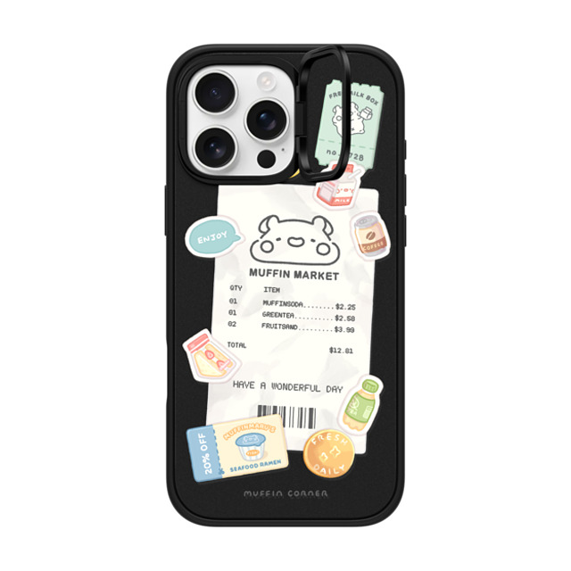 Muffin Corner x CASETiFY iPhone 16 Pro Max ケース マットブラック インパクトリングスタンドケース MagSafe対応 Muffinmaru's Konbini by Muffin Corner