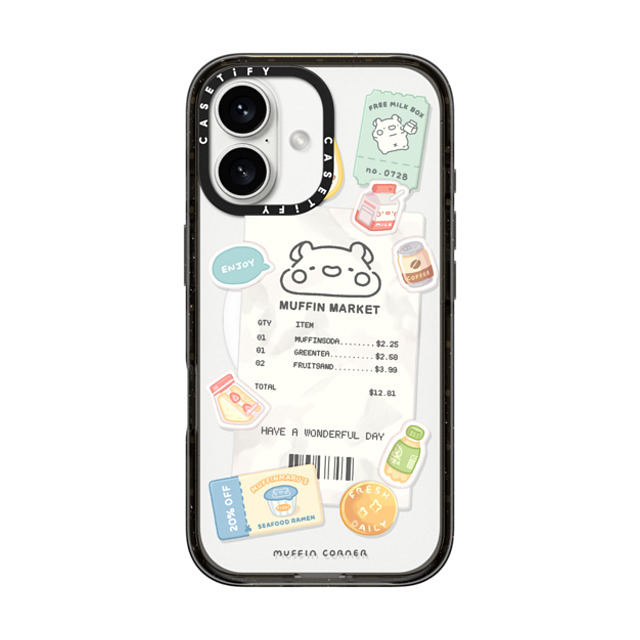 Muffin Corner x CASETiFY iPhone 16 ケース ブラック インパクトケース MagSafe対応 Muffinmaru's Konbini by Muffin Corner