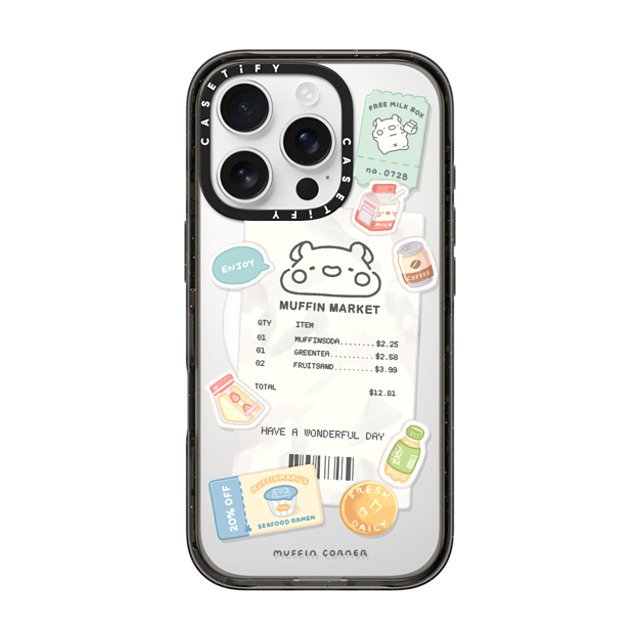 Muffin Corner x CASETiFY iPhone 16 Pro ケース ブラック インパクトケース MagSafe対応 Muffinmaru's Konbini by Muffin Corner