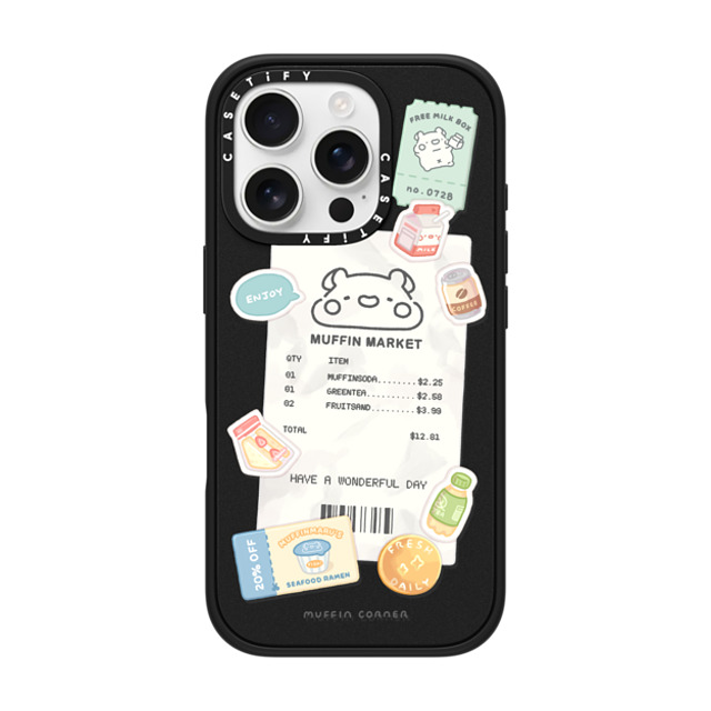 Muffin Corner x CASETiFY iPhone 16 Pro ケース マットブラック インパクトケース MagSafe対応 Muffinmaru's Konbini by Muffin Corner