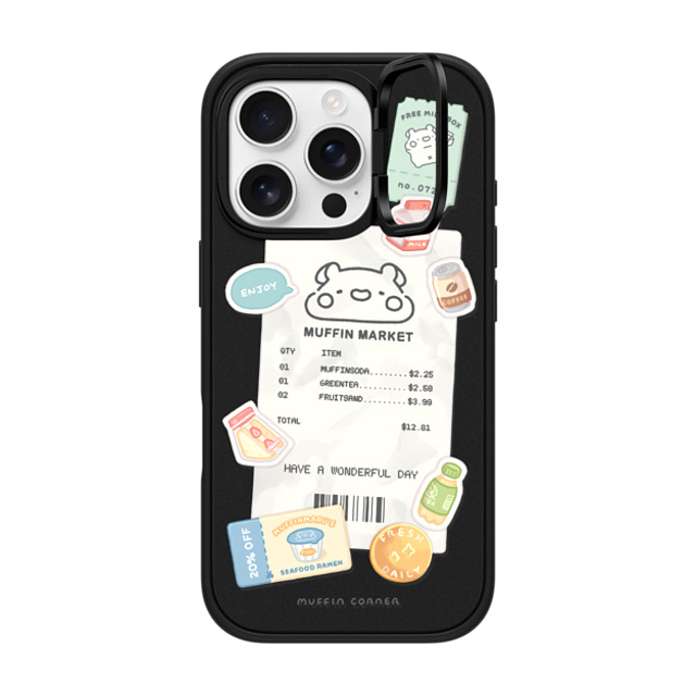 Muffin Corner x CASETiFY iPhone 16 Pro ケース マットブラック インパクトリングスタンドケース MagSafe対応 Muffinmaru's Konbini by Muffin Corner