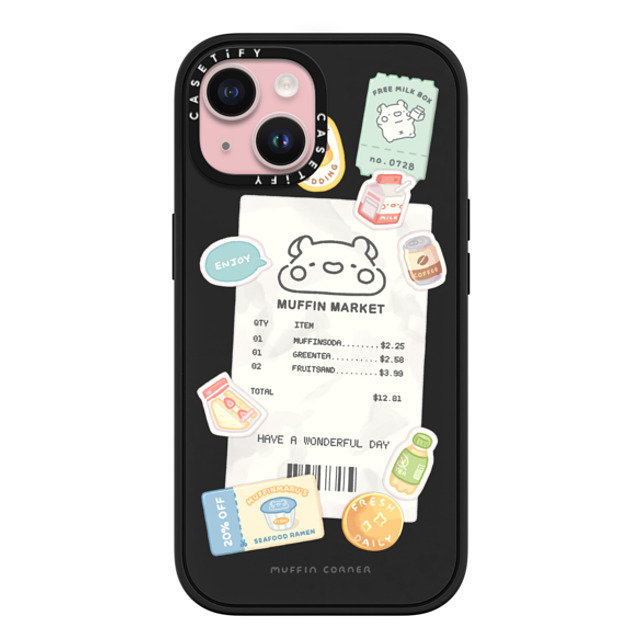 Muffin Corner x CASETiFY iPhone 15 ケース マットブラック インパクトケース MagSafe対応 Muffinmaru's Konbini by Muffin Corner