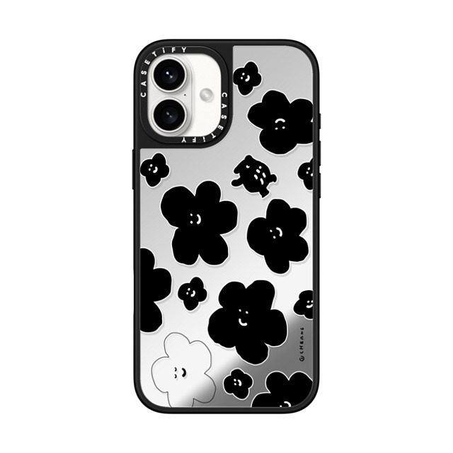 Cherng x CASETiFY iPhone 16 Plus ケース Silver on Black ミラーケース MagSafe対応 FLOWER MO (V2)