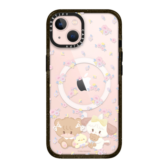 mikko illustrations x CASETiFY iPhone 13 ケース ブラック インパクトケース MagSafe対応 latte & souffle flower